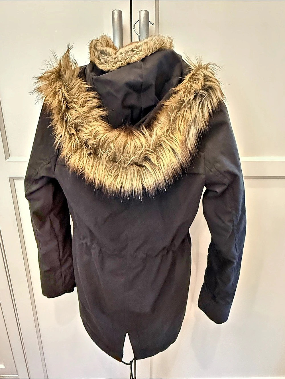 Abercrombie & Fitch Faux Fur Trim Parka Black & Brown Small